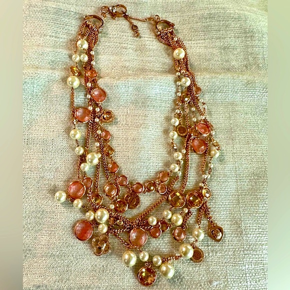 Brilliant HENRI BENDEL Multi Strand Necklace Rose Gold Swarovski Dangles EUC - Picture 4 of 16